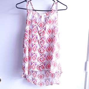 Geometric chiffon button high low blouse